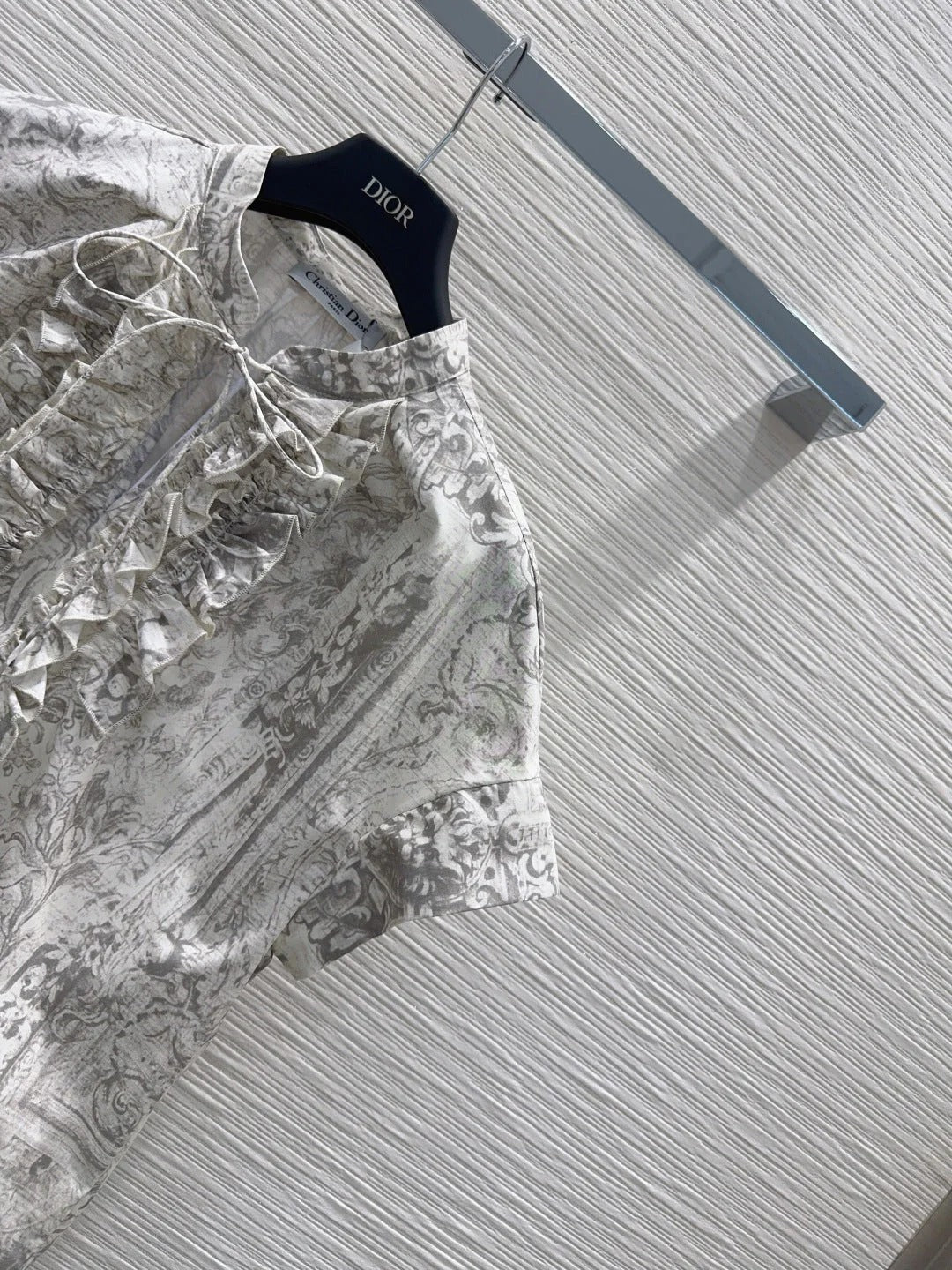 Dior 2026 Toile de Jouy Pattern Shirt With Lace Trim Grey Cotton 449989