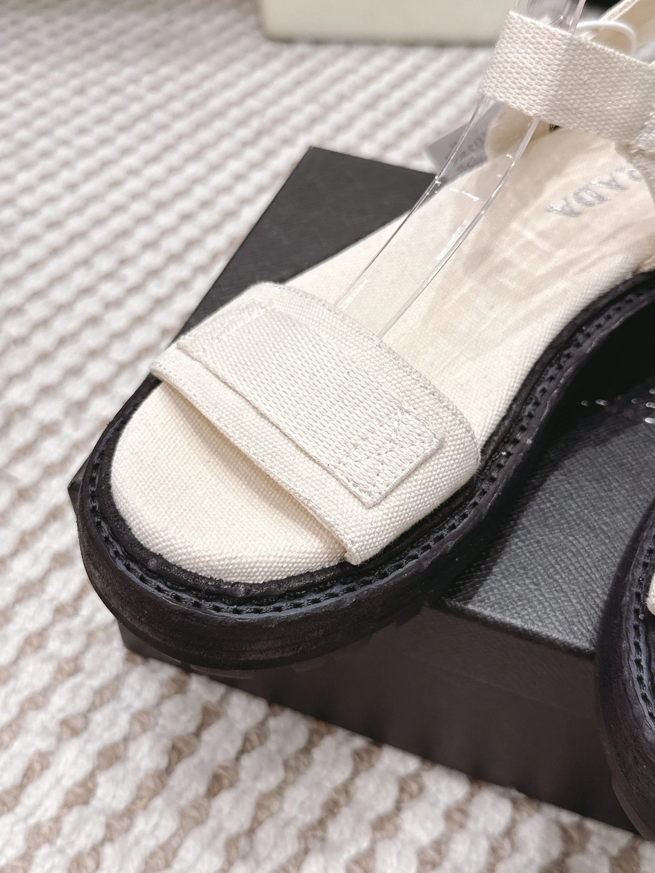 PRA 2026S Roman Sandals White Black Canvas 657521