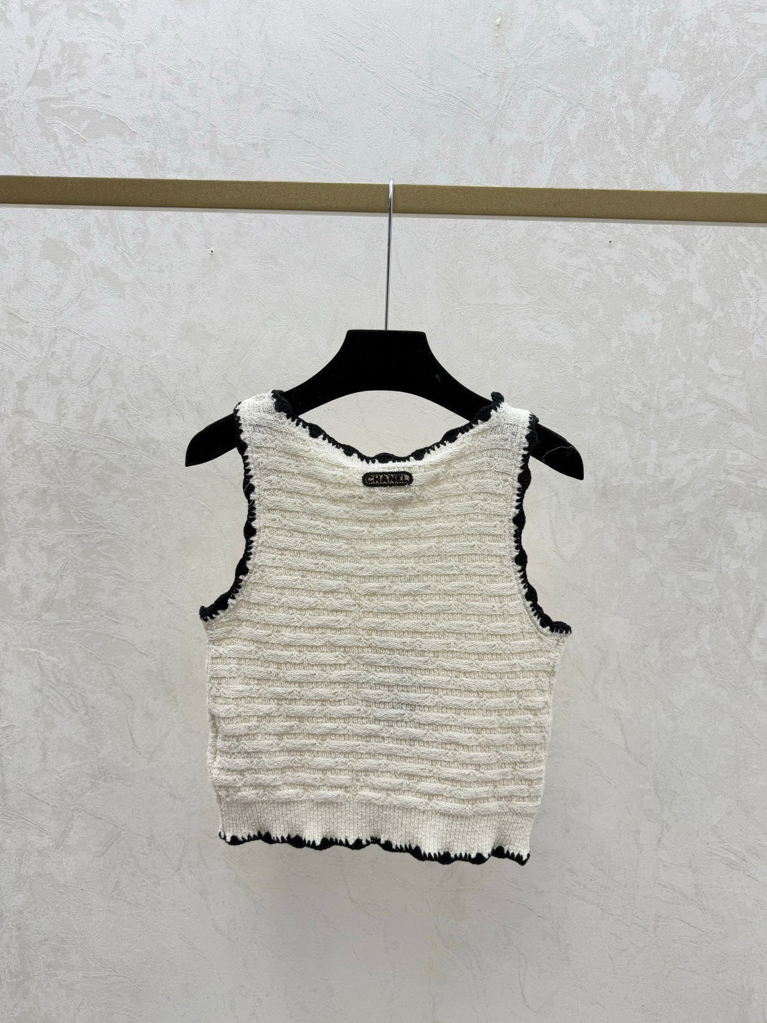 Chanel 2026 Crochet Knit Vest Black and Off-White Wool