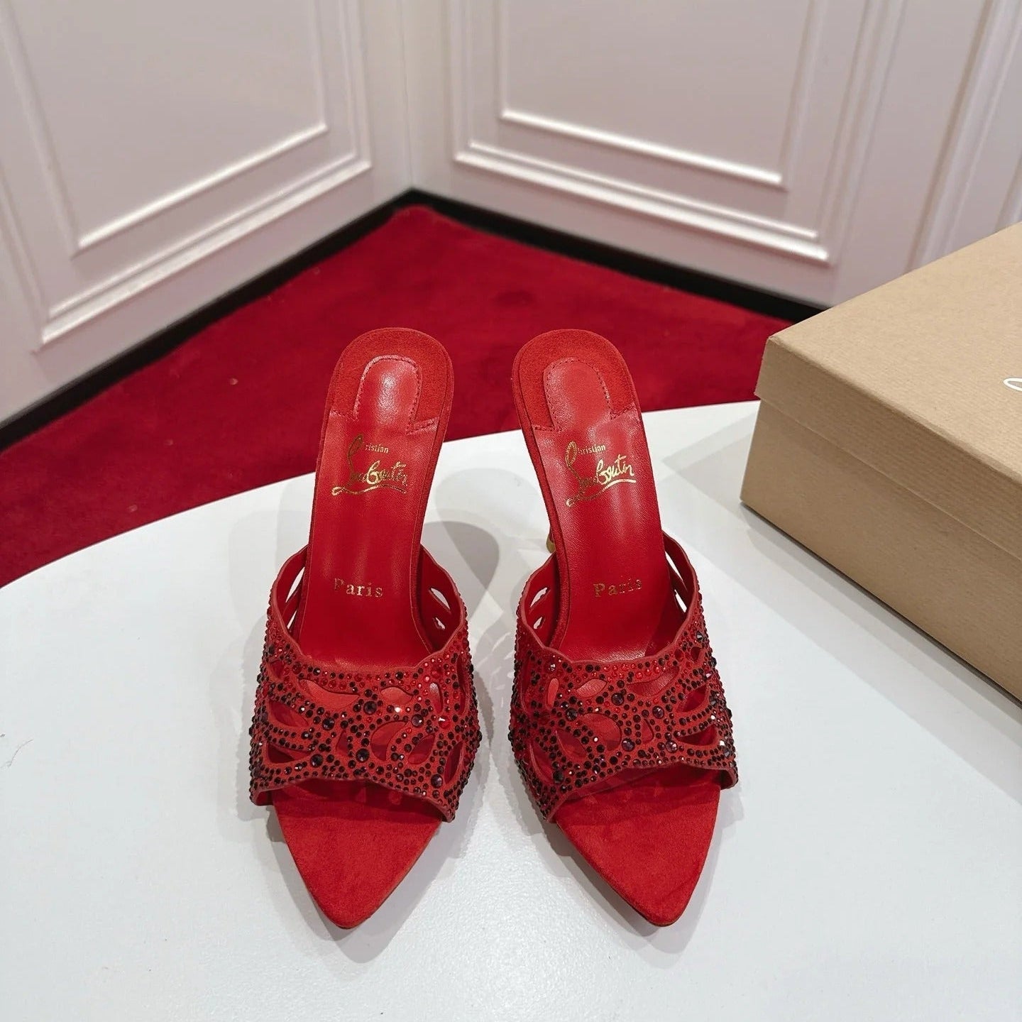 Christian Louboutin 2026 Lasera Strass 100mm Mules Lambskin 780417