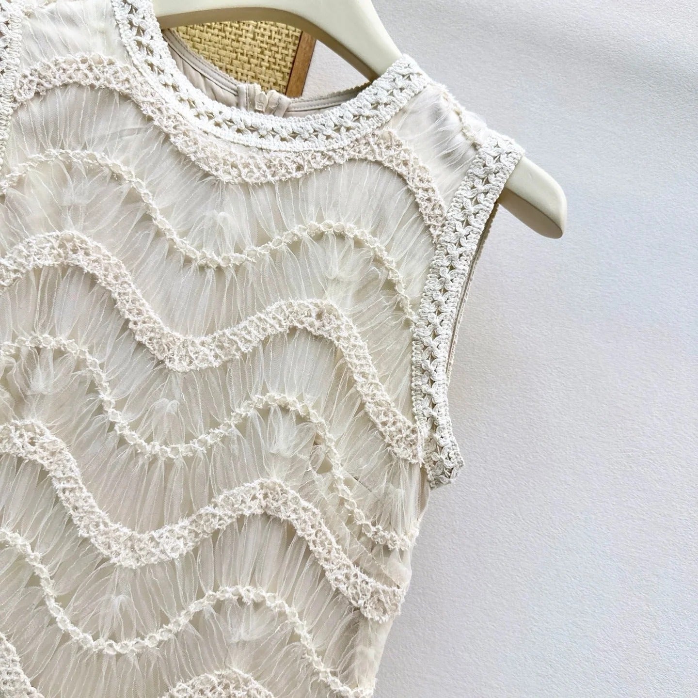 Dior 2026 Heavy-duty Woven Lace-trimmed Tulle Dress Cream Cotton 323789
