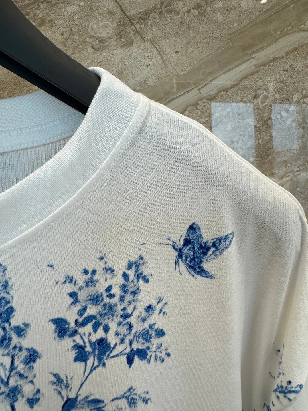 Dior 2026 Blue Floral and Bird Print Short-Sleeve T-Shirt Cotton 415774