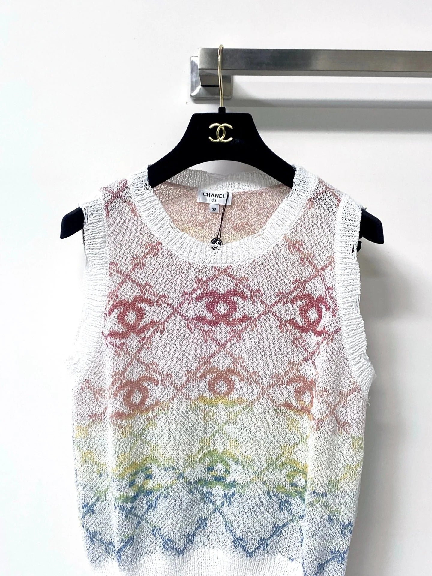 Chanel 2026 White And Multicolored Knit Tank Top Wool 439844