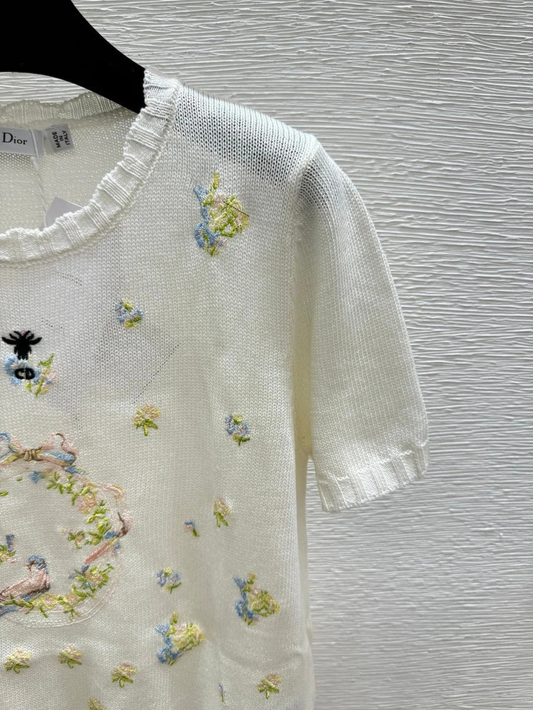 Dior 2026 Floral Embroidered Knit Short-sleeved Top Wool 392593
