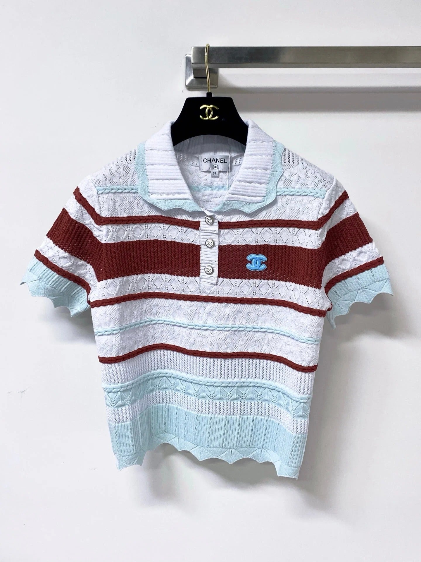 Chanel 2026 Strips Short-Sleeved Shirt Polo Tencel 380258