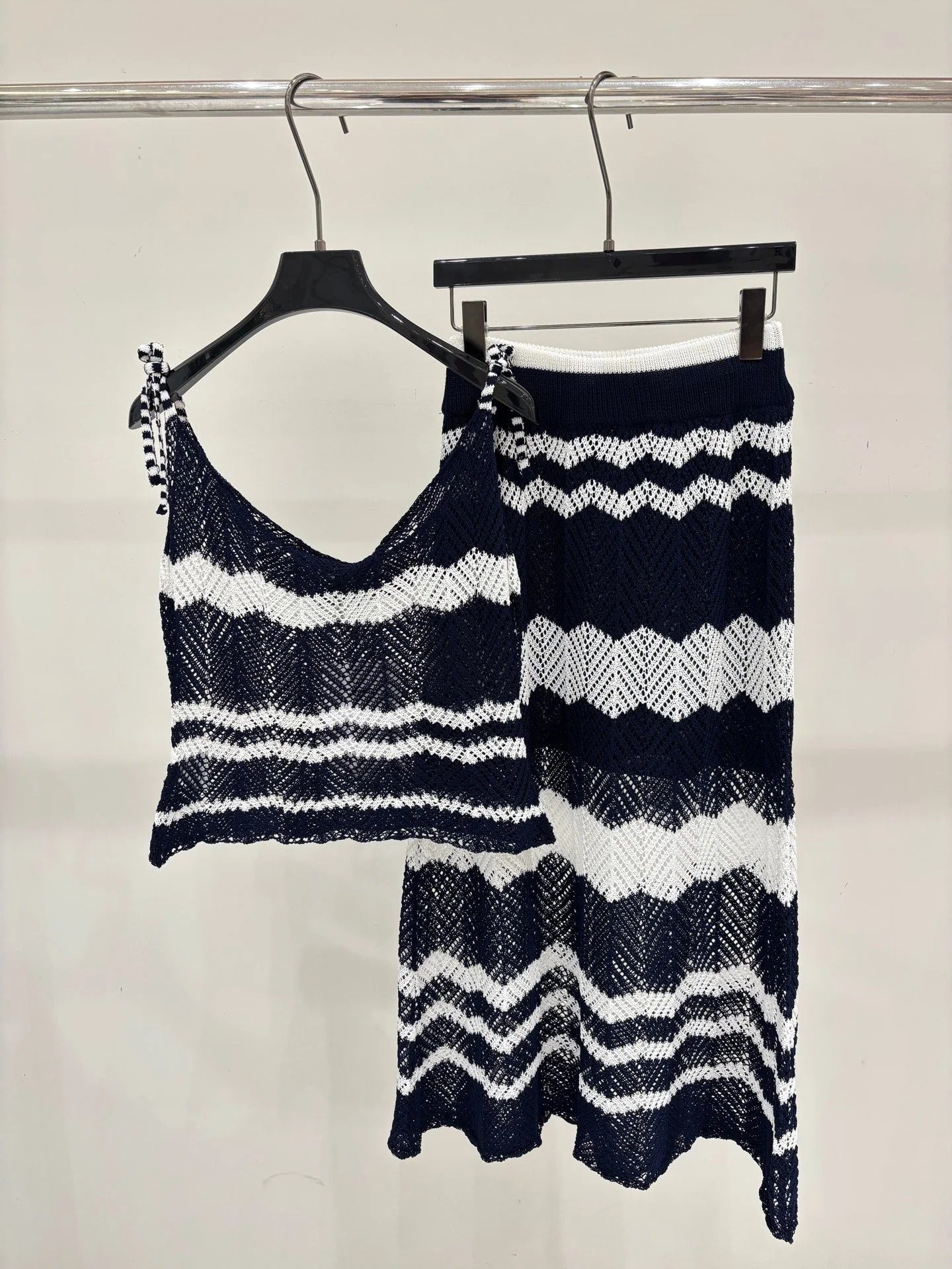 Chanel 2026 Camisole and Long Skirt Navy Blue White Wool 394716