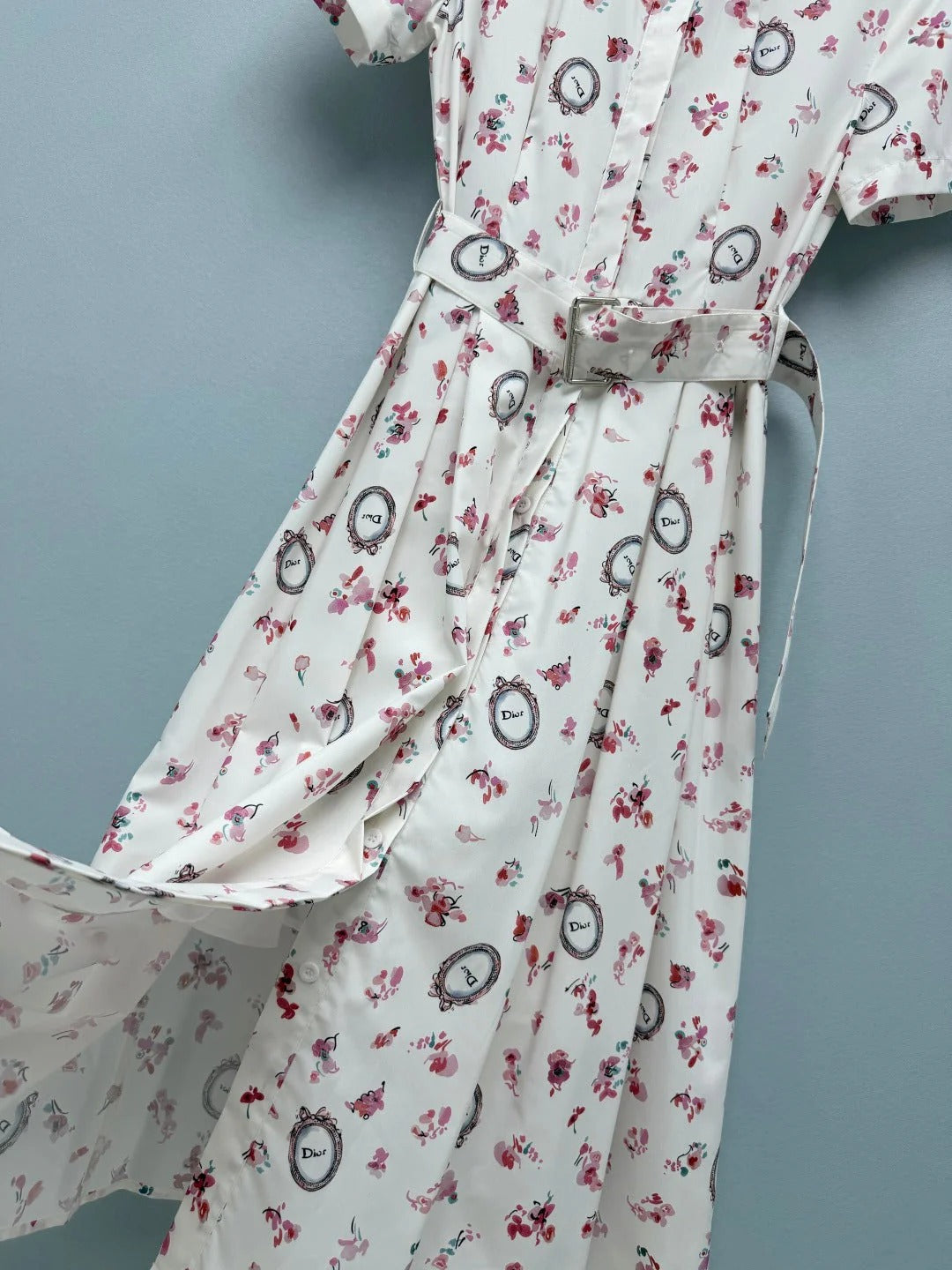 Dior 2026 Floral Stand Collar Slim Waist Shirt Dress Polyester 392333