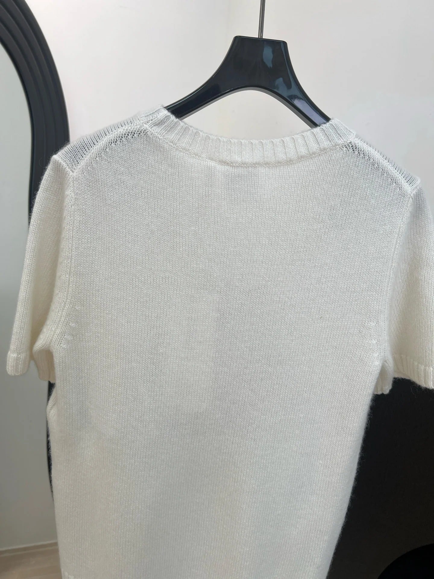 Dior 2026 Floral Embroidered Knit Short-sleeved Top Off-white Wool 138360