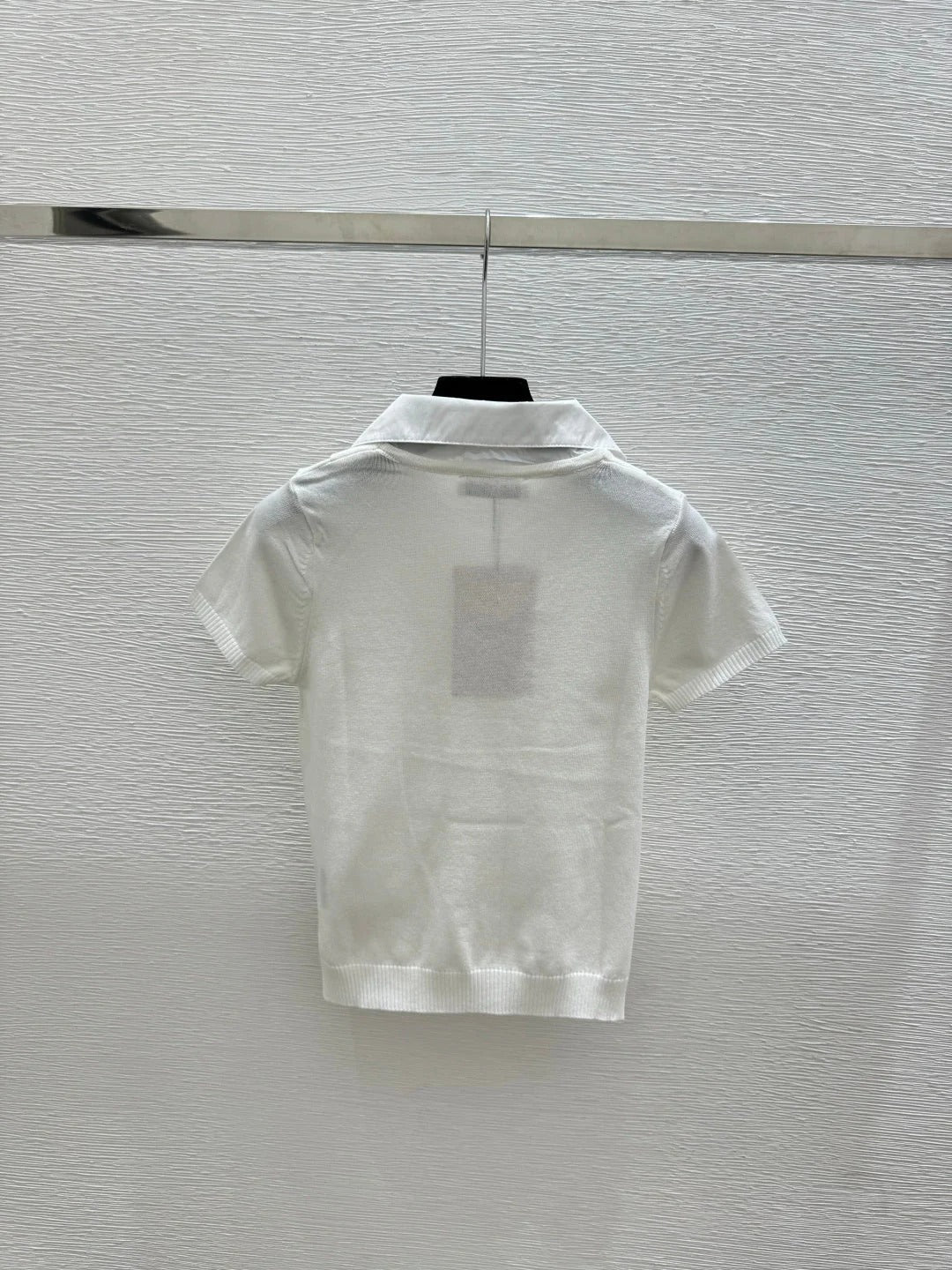 Miumiu 2026 Collar Simple Knit Short-Sleeve White Black Cotton 397738