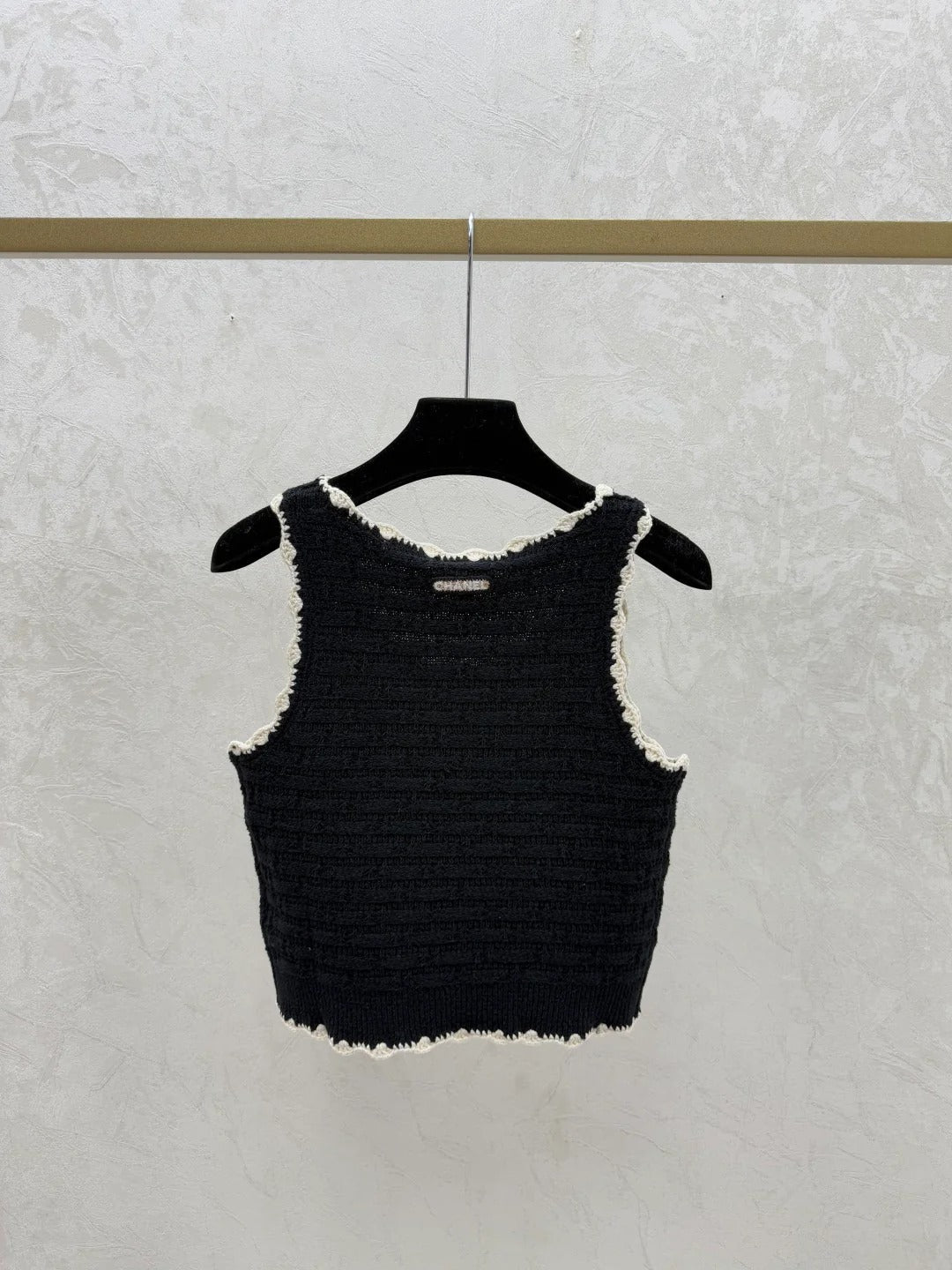 Chanel 2026 Crochet Knit Vest Black and Off-White Wool
