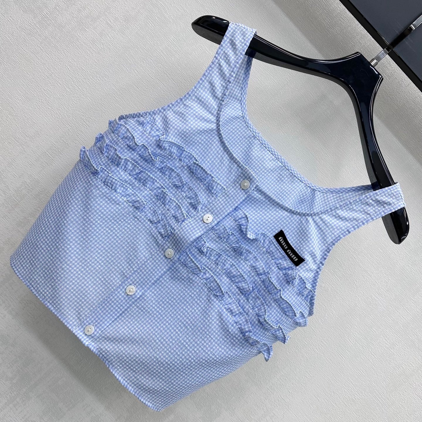 Miumiu 2026 Checkered Vest and Skirt Set Blue Polyester Cotton 431848