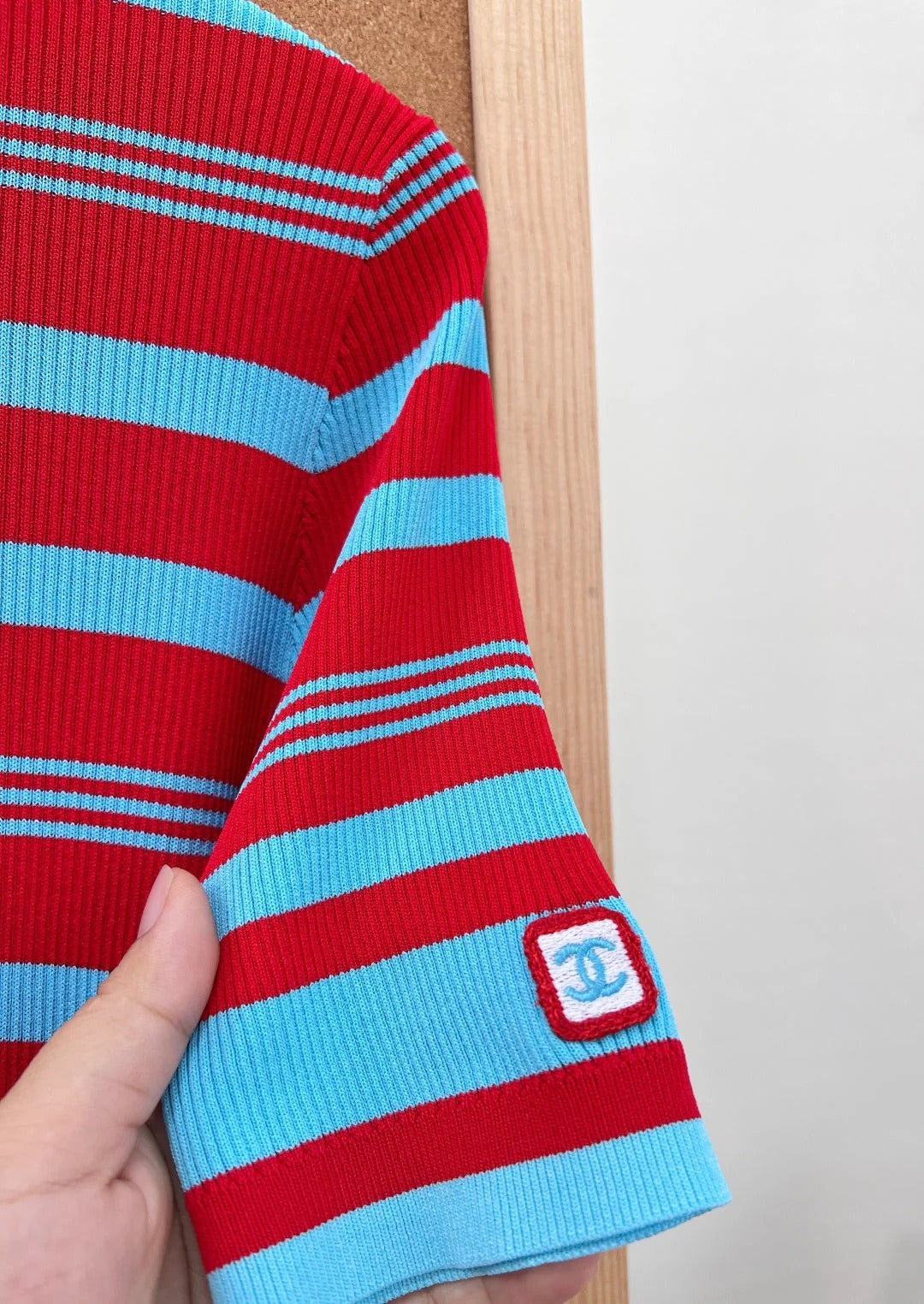 Chanel 2026 Red And Turquoise Striped Tencel Top 481971