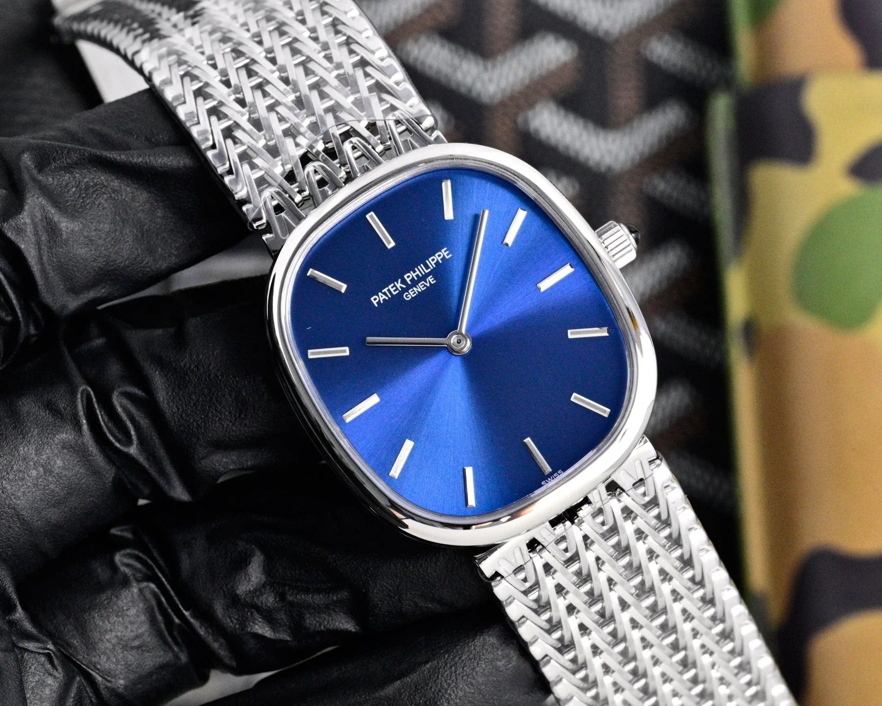 Patek Philippe Golden Ellipse 27mm Blue Dial Steel Strap