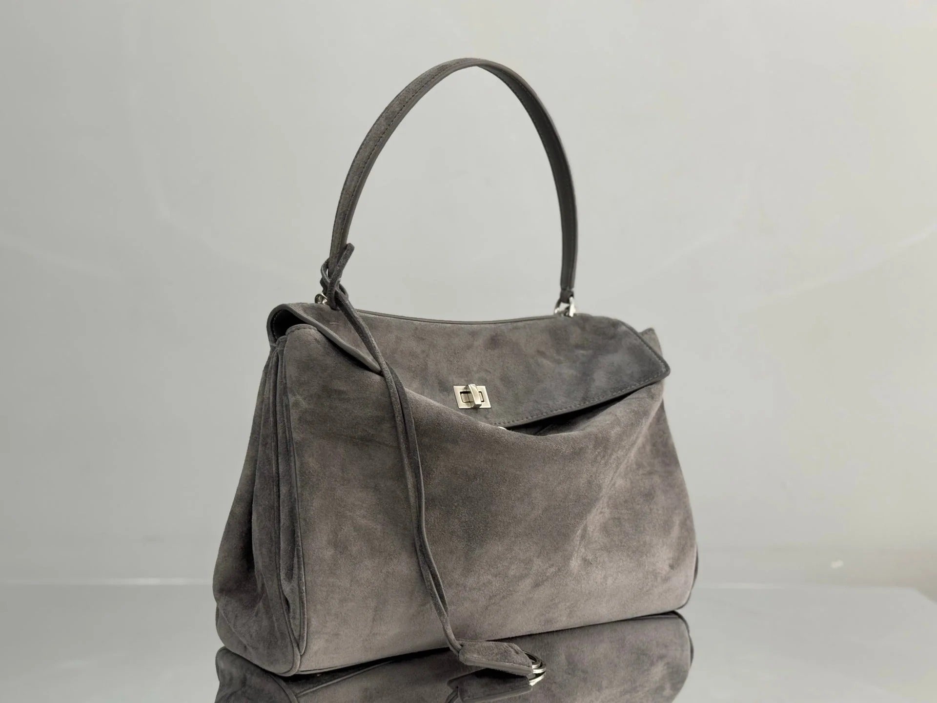 Balenciaga Medium Bag 35 Gray Suede Sliver Hardware