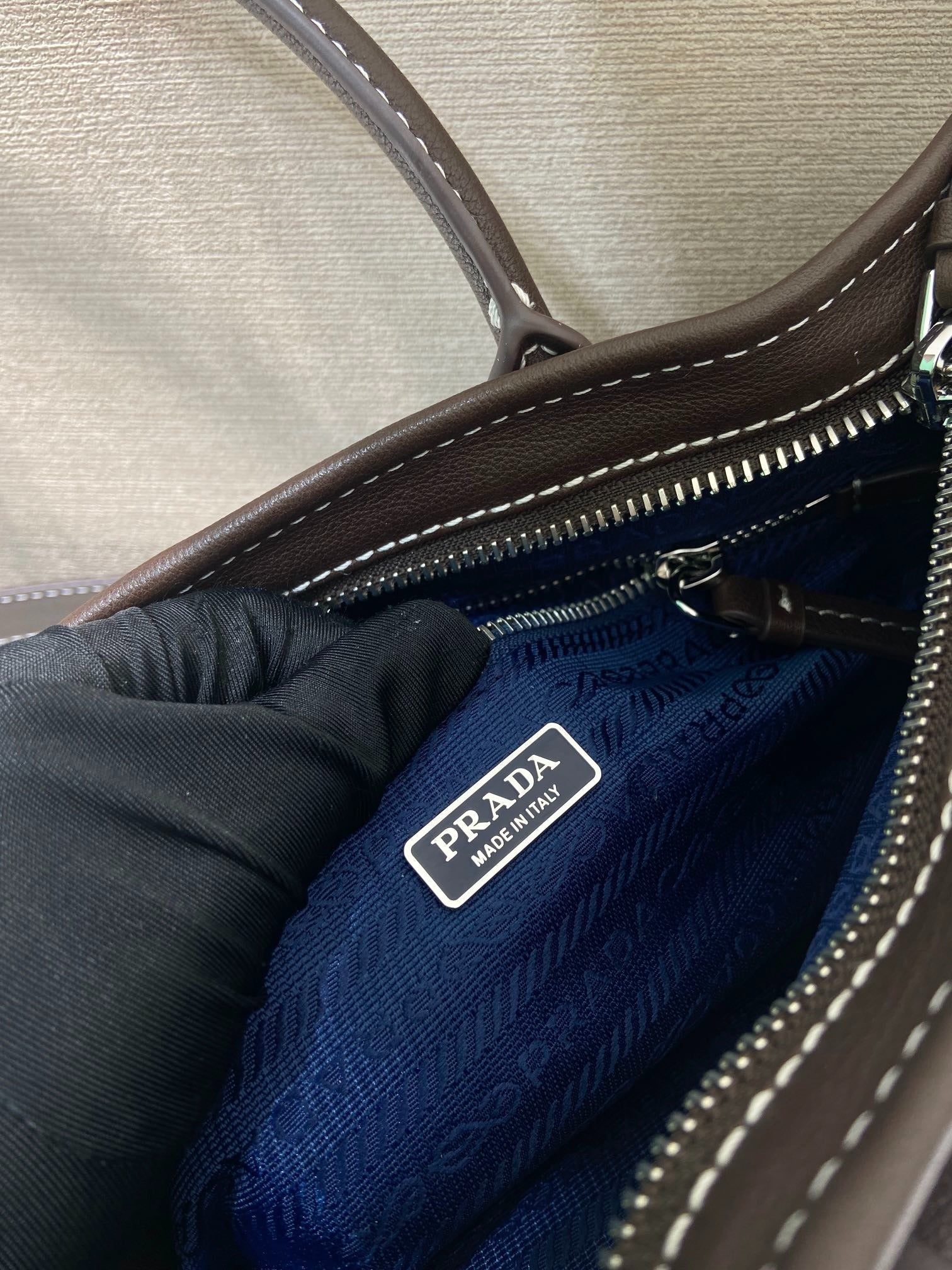 Prada 2026 Bonnie Bag 38cm Blue Brown Denim Leather 351797