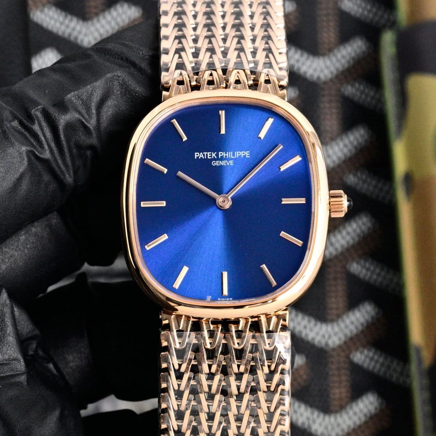 Patek Philippe Golden Ellipse 27mm Blue Dial Steel Strap