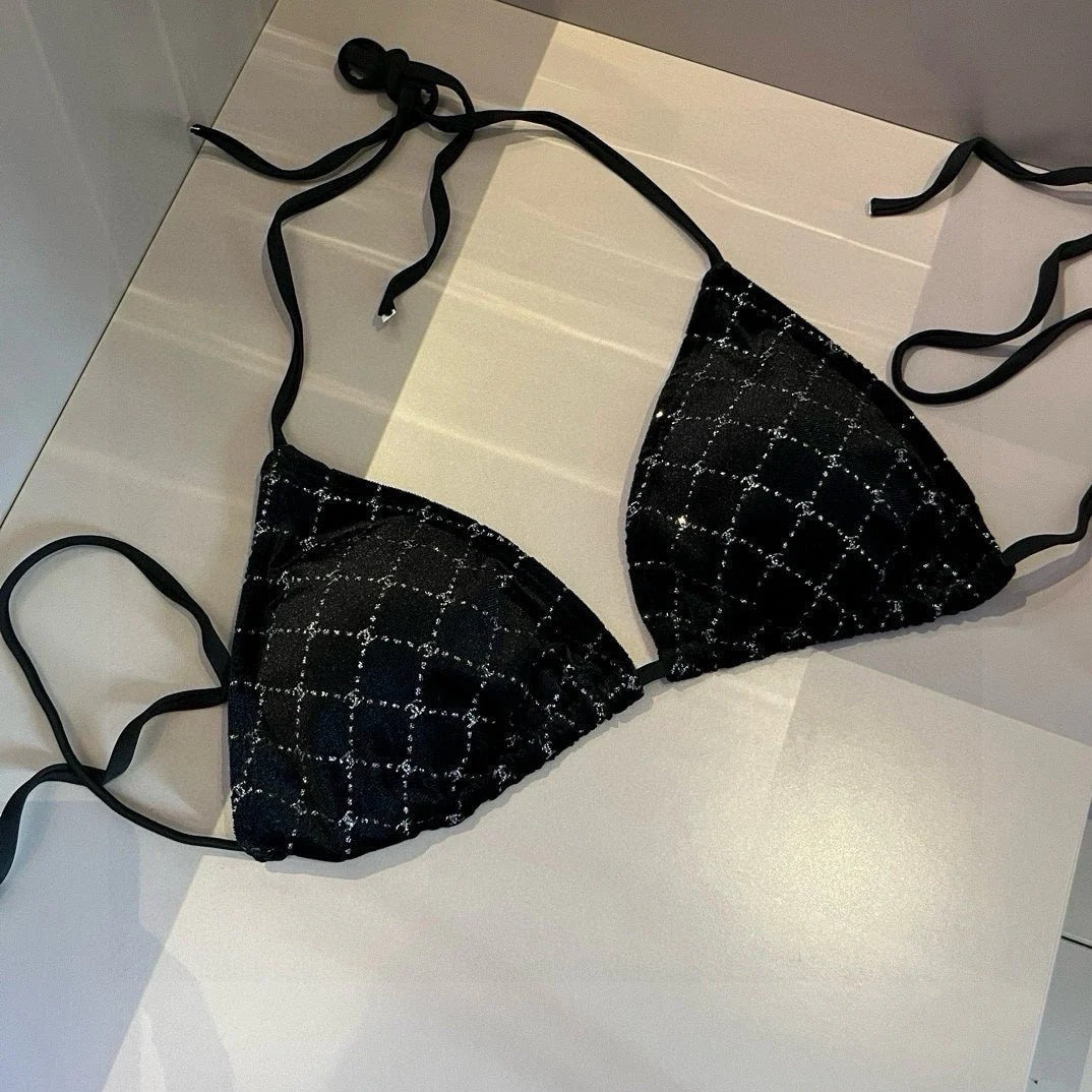 CC BIKINI SWIMSUIT SET IN BLACK AND WHITE PLAID 625992