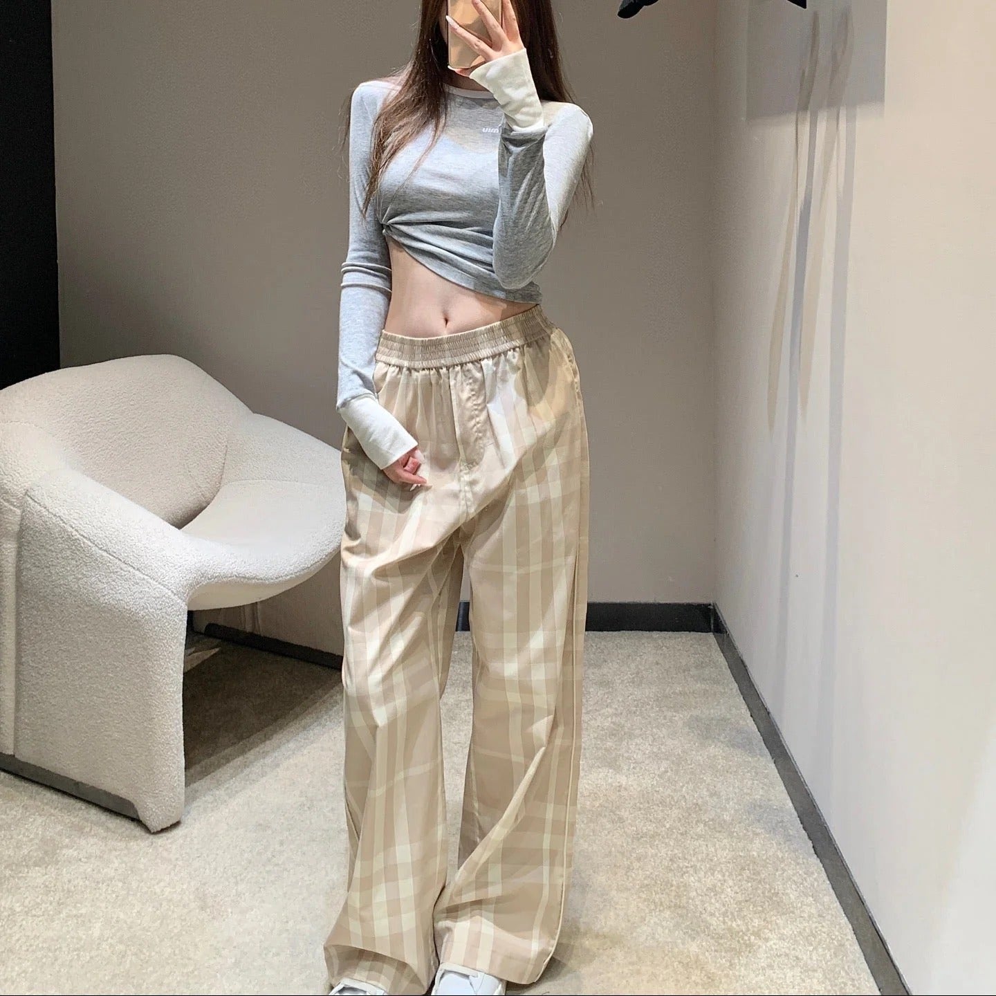 BURBERRY 25S PLAID STRAIGHT-LEG PANTS 091