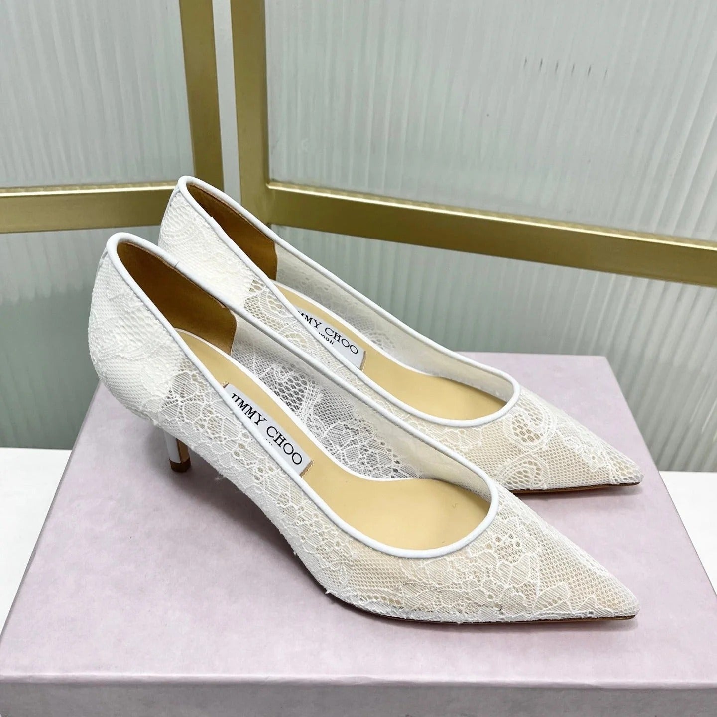 Jimmy 26s Heel Pump 65 White Beige Lace Sheepskin 605949