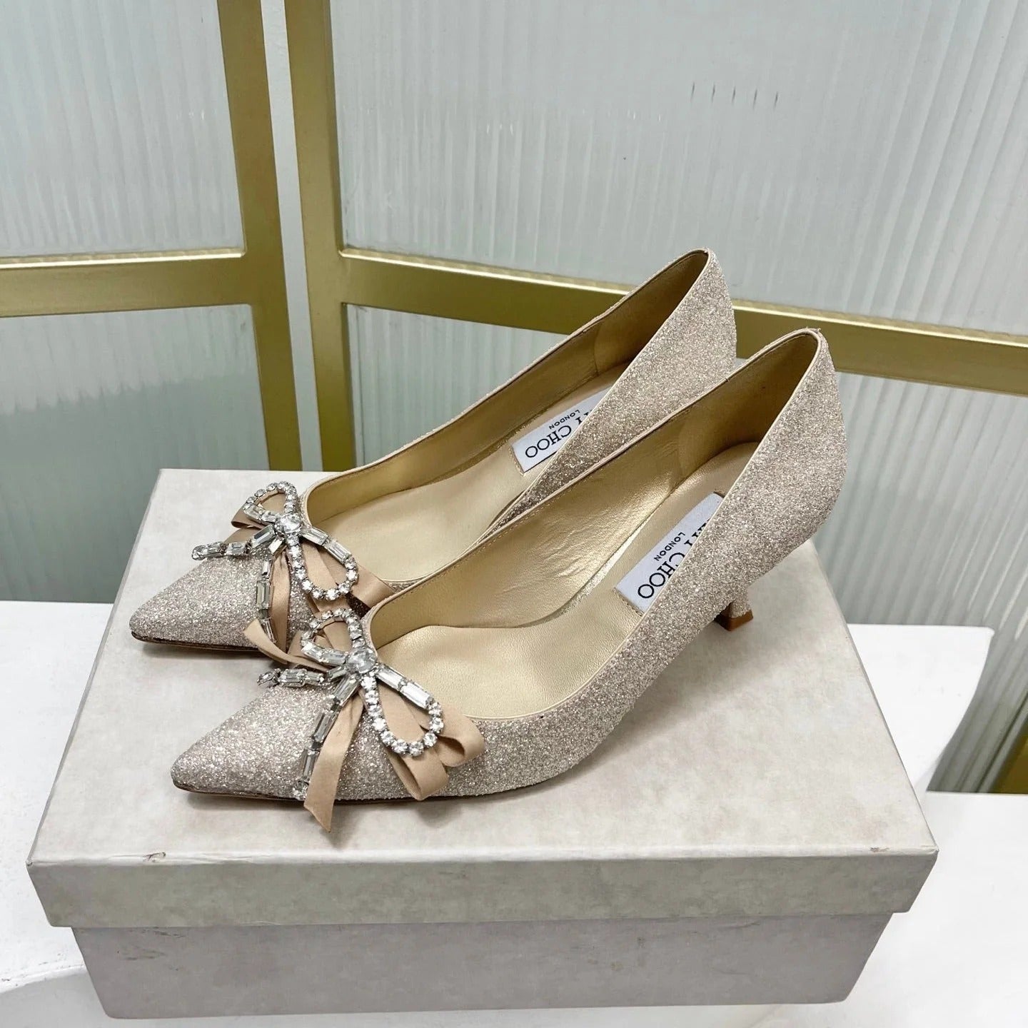Jimmy 26s Pointed Toe Pump 55 Gold Glitter Cowhide 605969