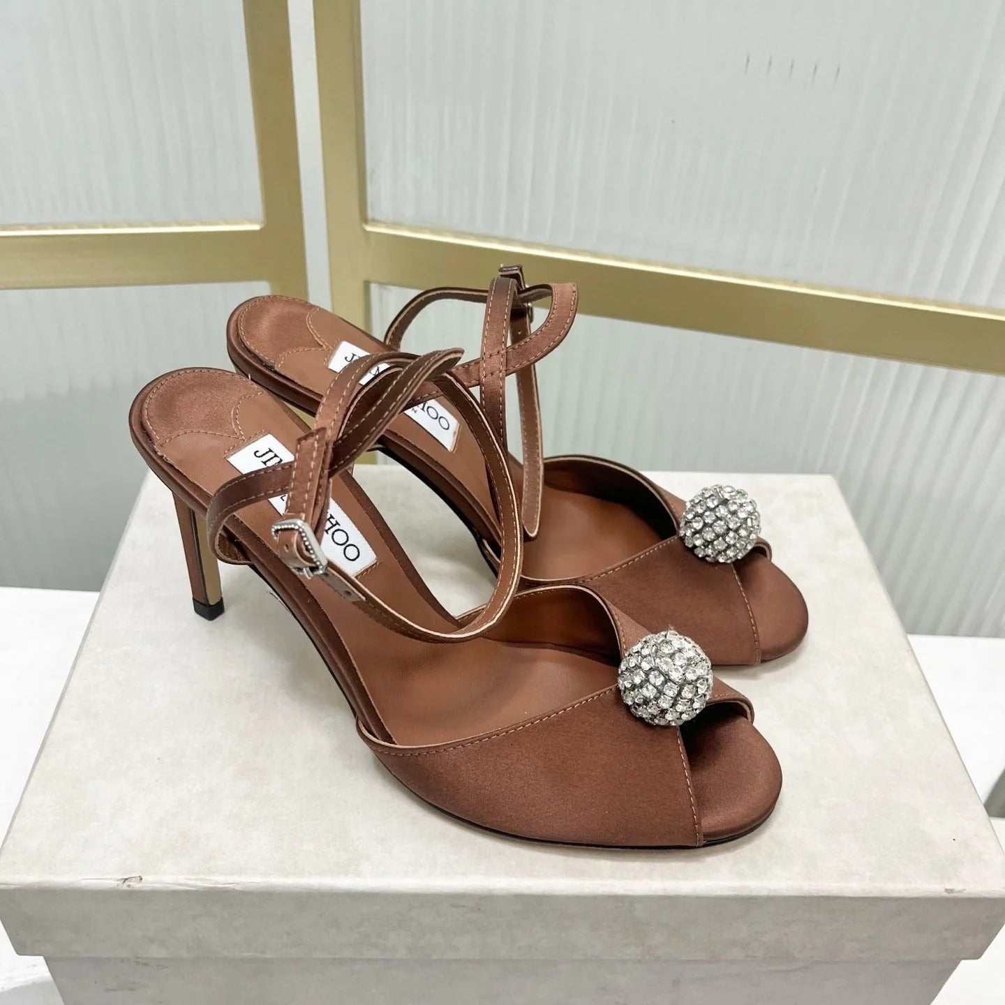 Jimmy 26s Peep-Toe High Heels 85 Brown Sheepskin 605974