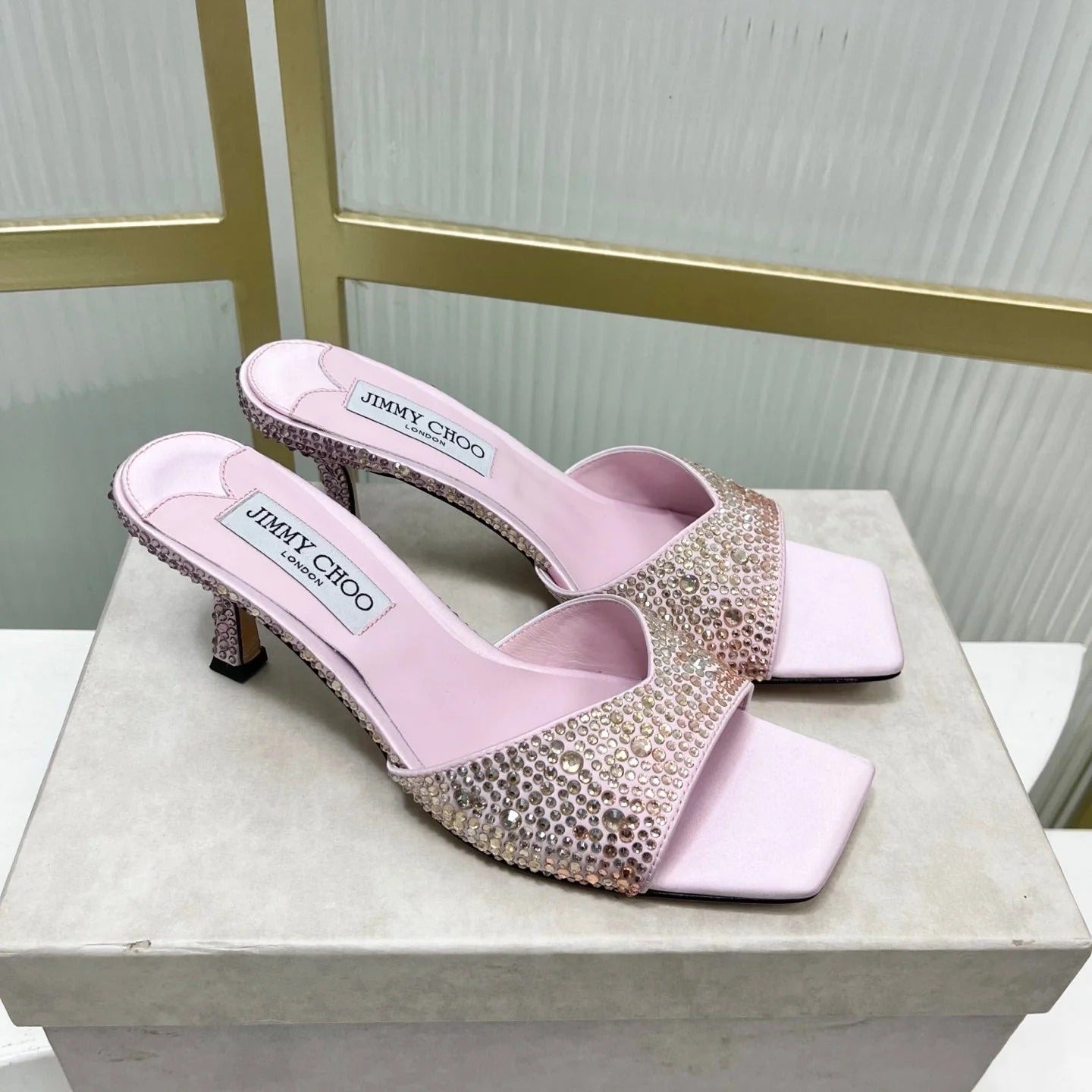 Jimmy 26s High-Heeled Slippers 65 Pastel Pink Diamond Sheepskin 605977