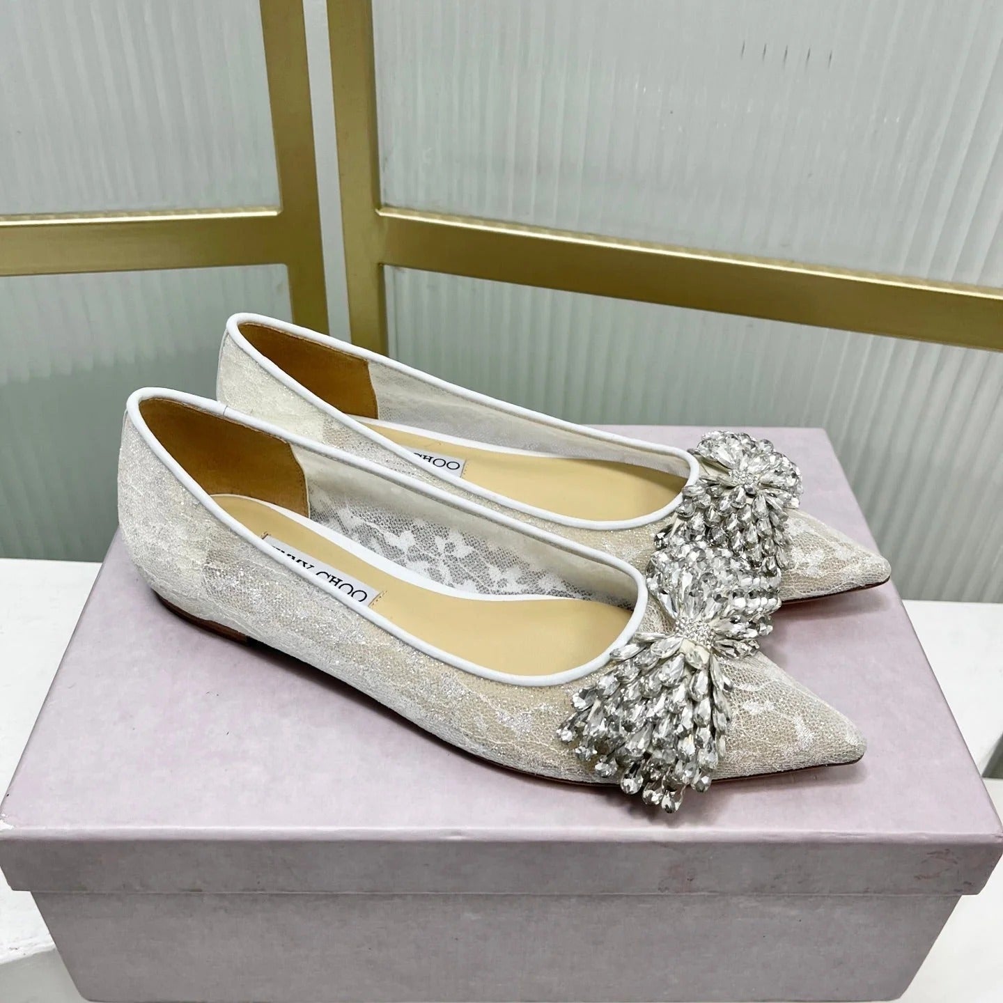 Jimmy 26s Ballet Flats White Imported Lace Sheepskin 605983
