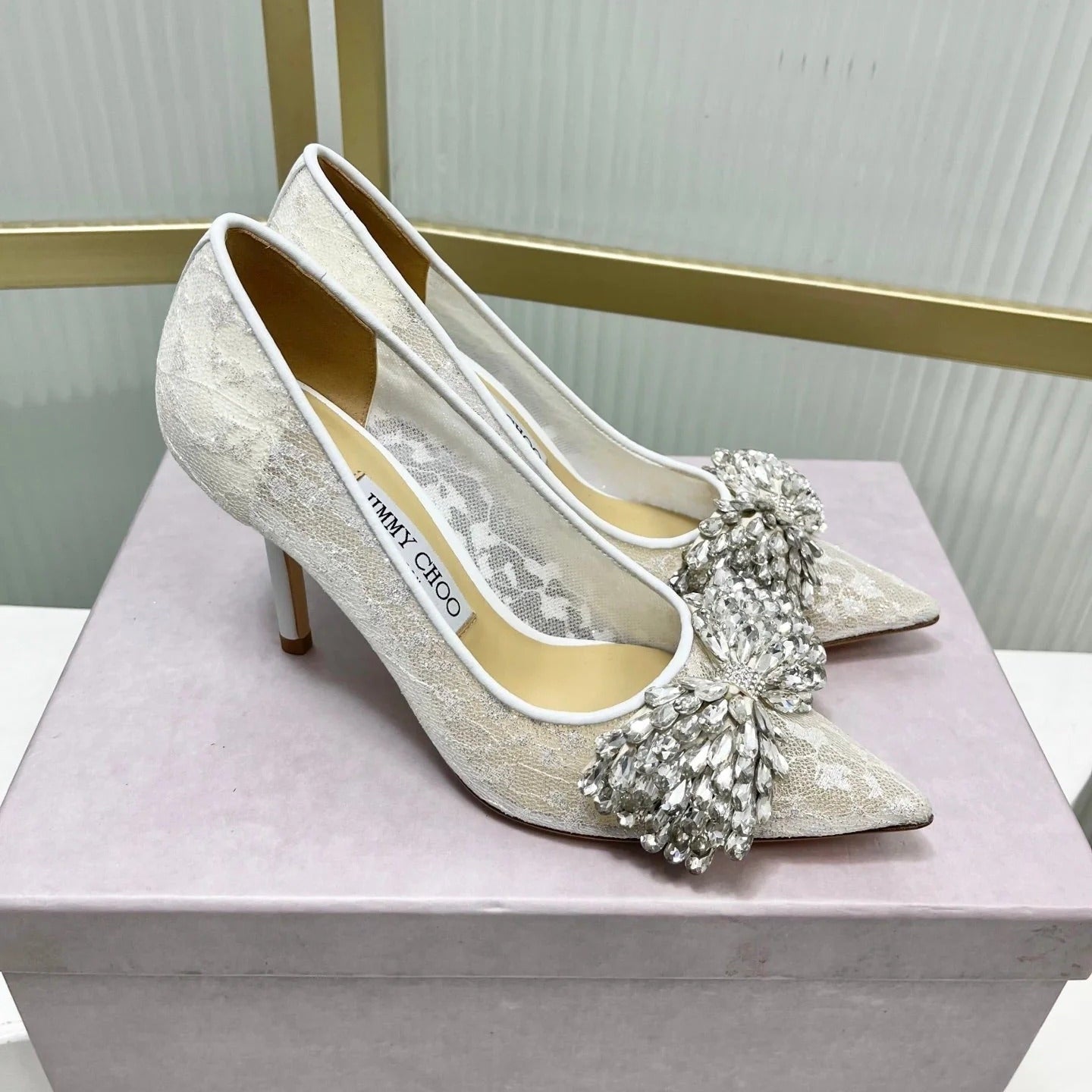 Jimmy 26s High Heels 85 White Imported Lace Sheepskin 605985