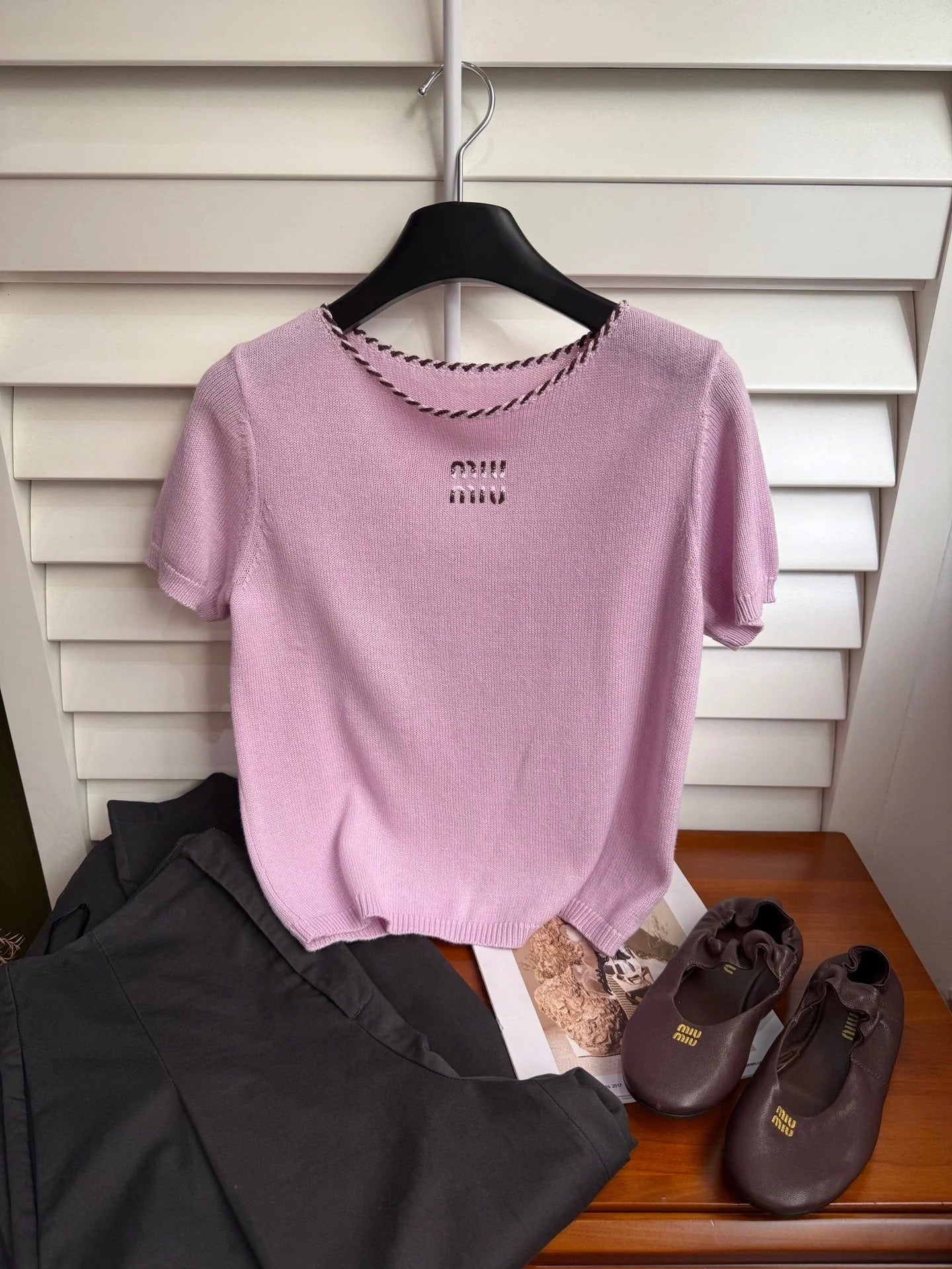 MIUMIU SHORT-SLEEVE KNIT TOP STYLE 347