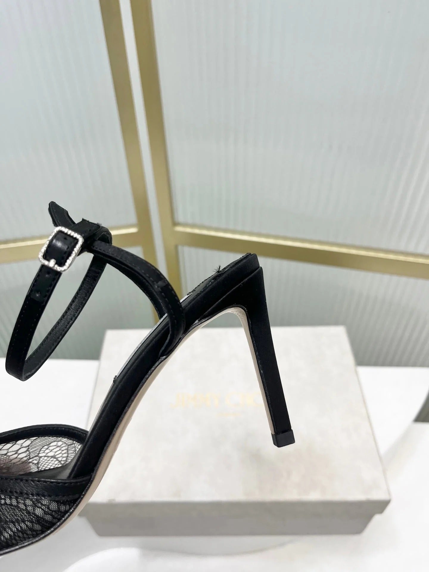 Jimmy 26s Peep-Toe High Heels 85 Black Lace Sheepskin 605973