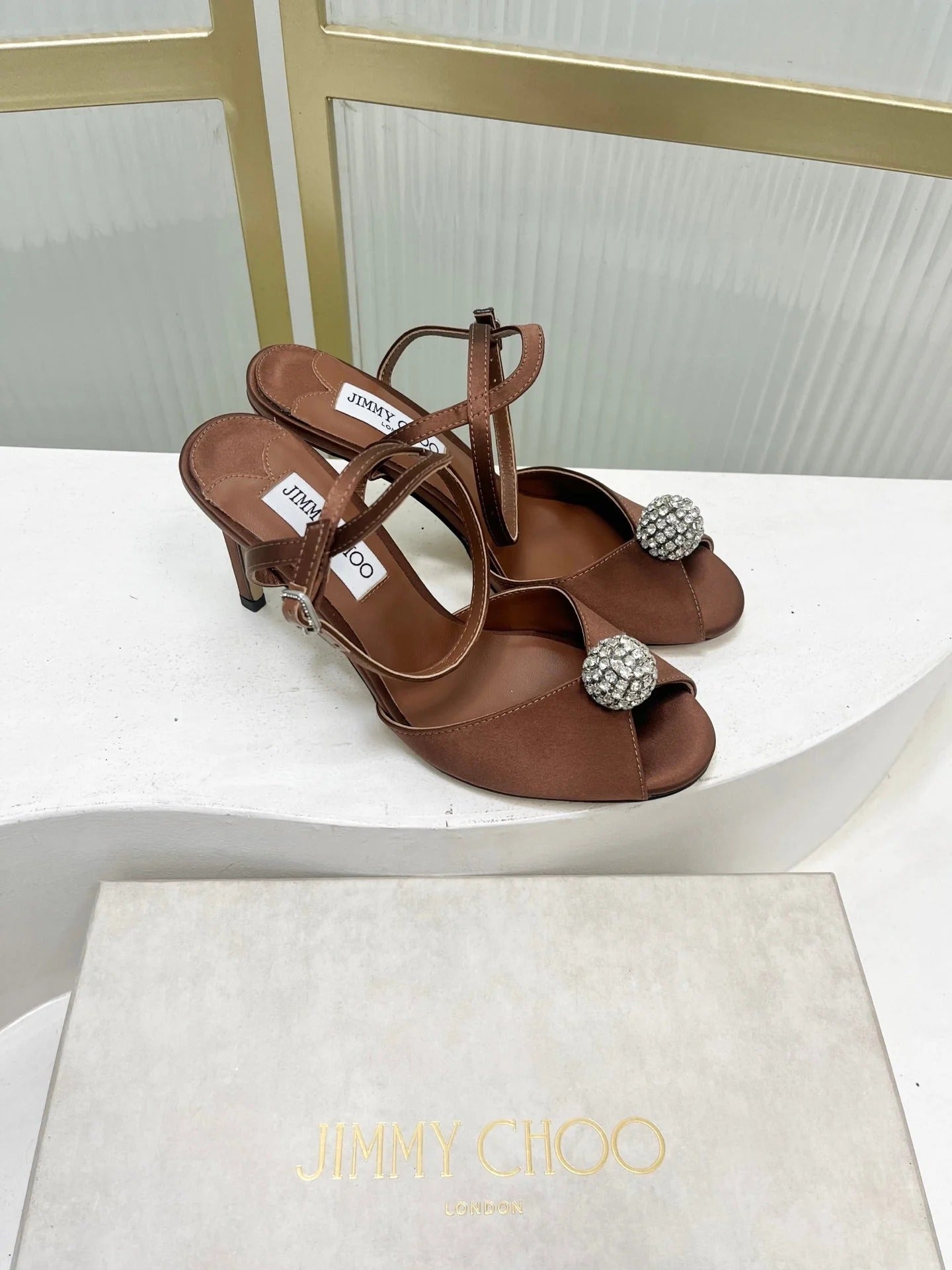 Jimmy 26s Peep-Toe High Heels 85 Brown Sheepskin 605974