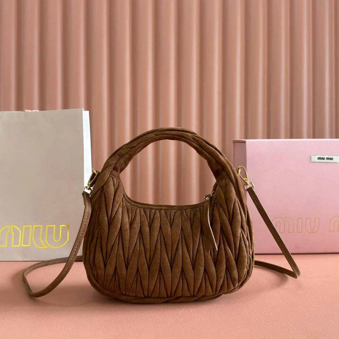 MIU MIU SUEDE HANDBAG 23 DARK BROWN