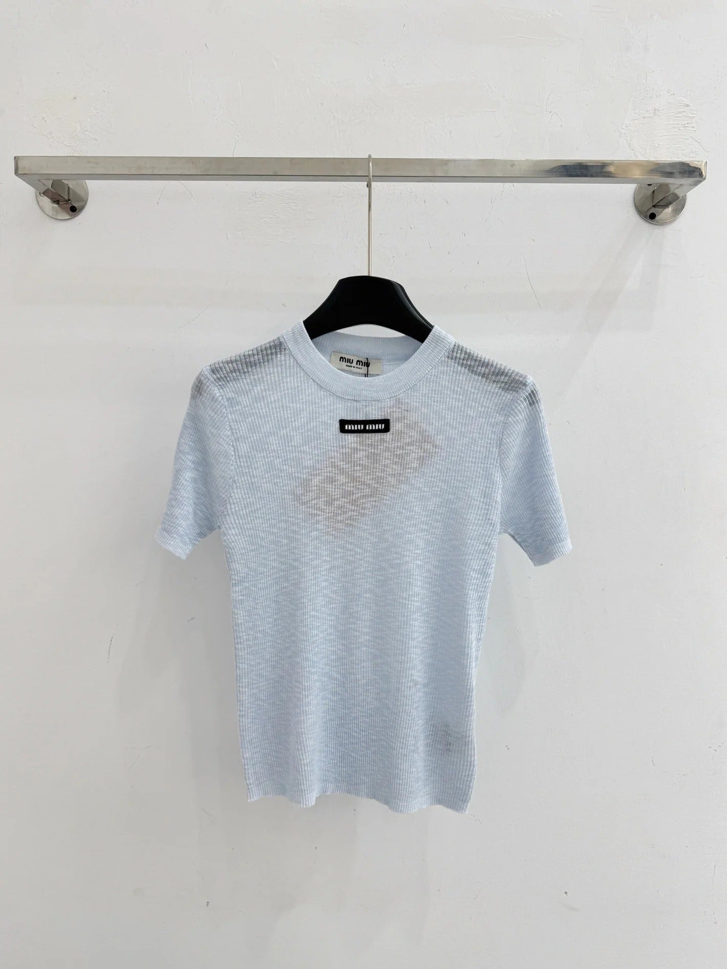 Miumiu 2026 Short-sleeved Knit Top Cotton 376693