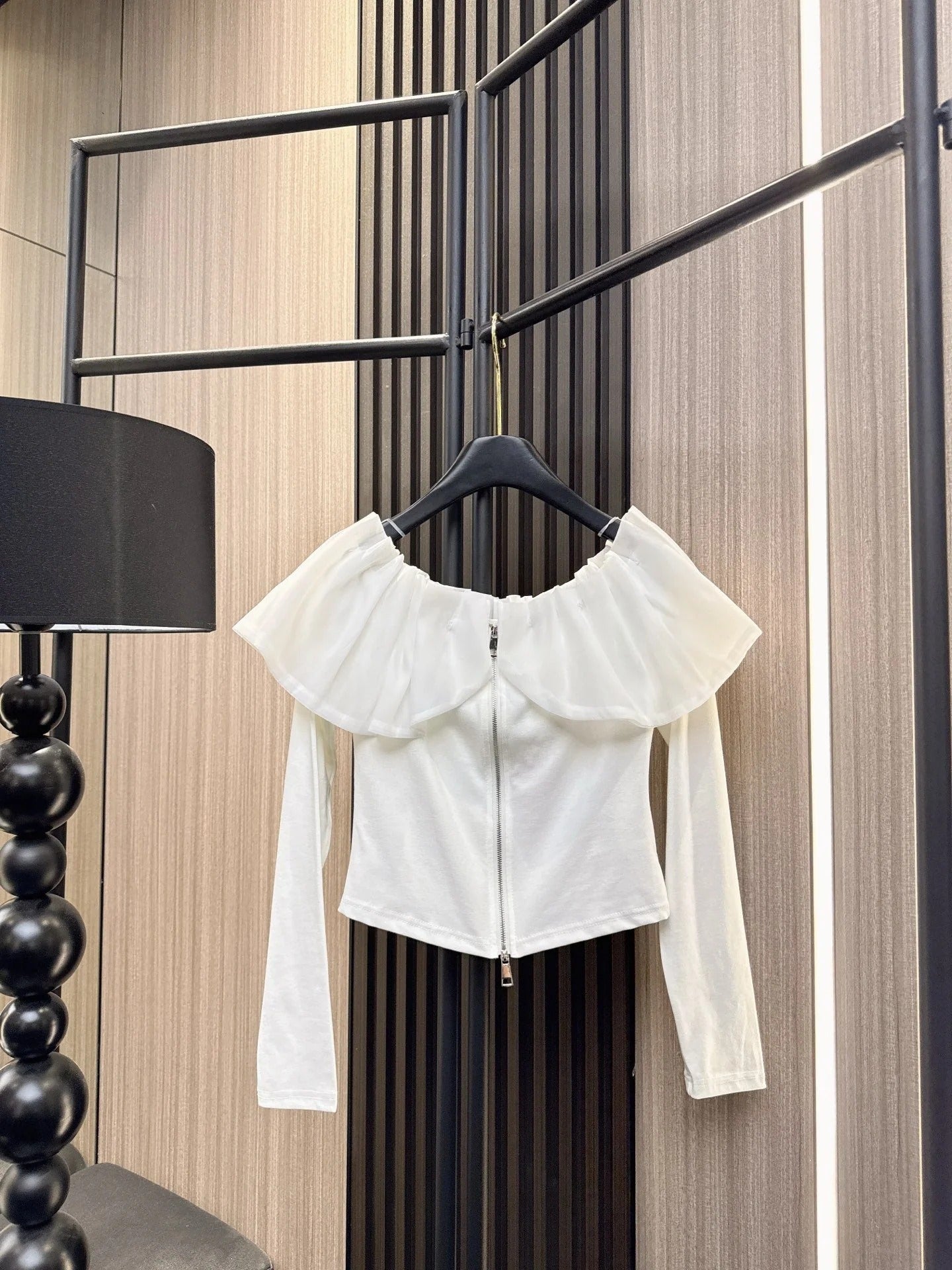 MIUMIU LONG-SLEEVE ZIP-UP TEE