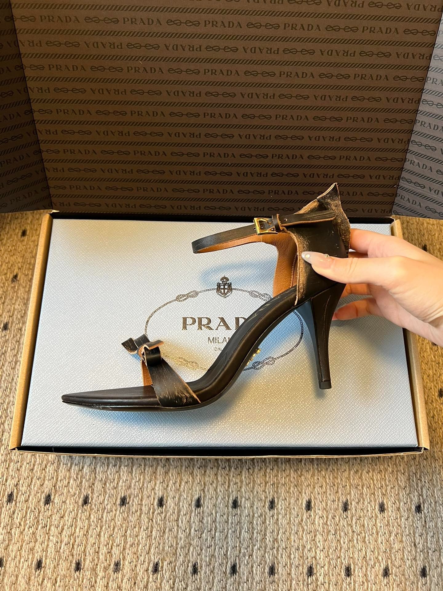 PRA 26S High-Heeled Sandals 75 Black Brown Cowhide 627444