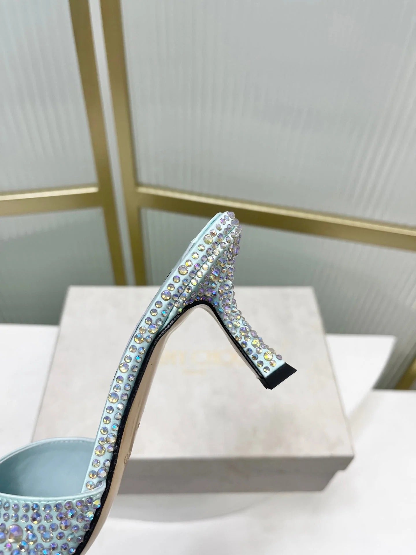 Jimmy 26s High-Heeled Slippers 65 Pastel Blue Diamond Sheepskin 605978