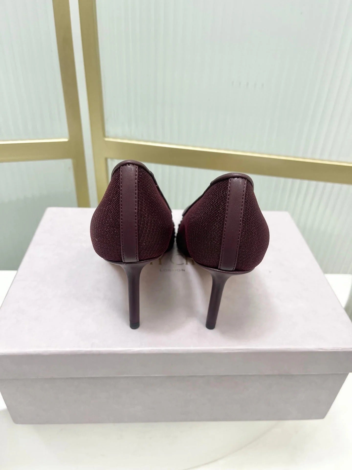 Jimmy 26s High Heels 85 Burgundy Rhinestones Mesh Sheepskin 605982