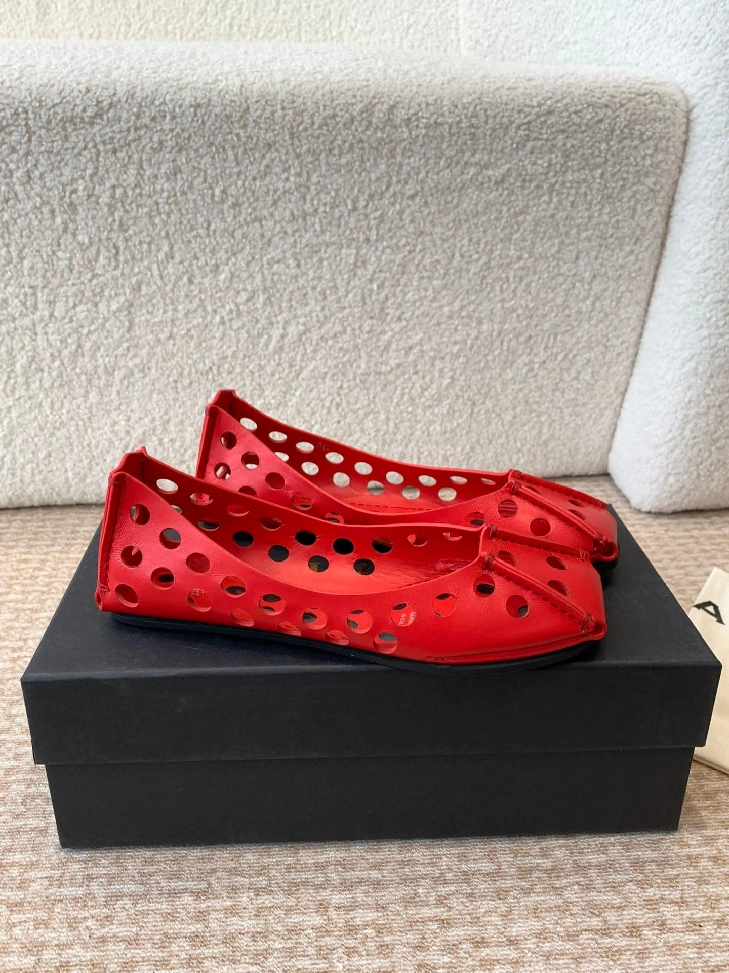 Perfo Ballet Flats In Cherry Red Calfskin