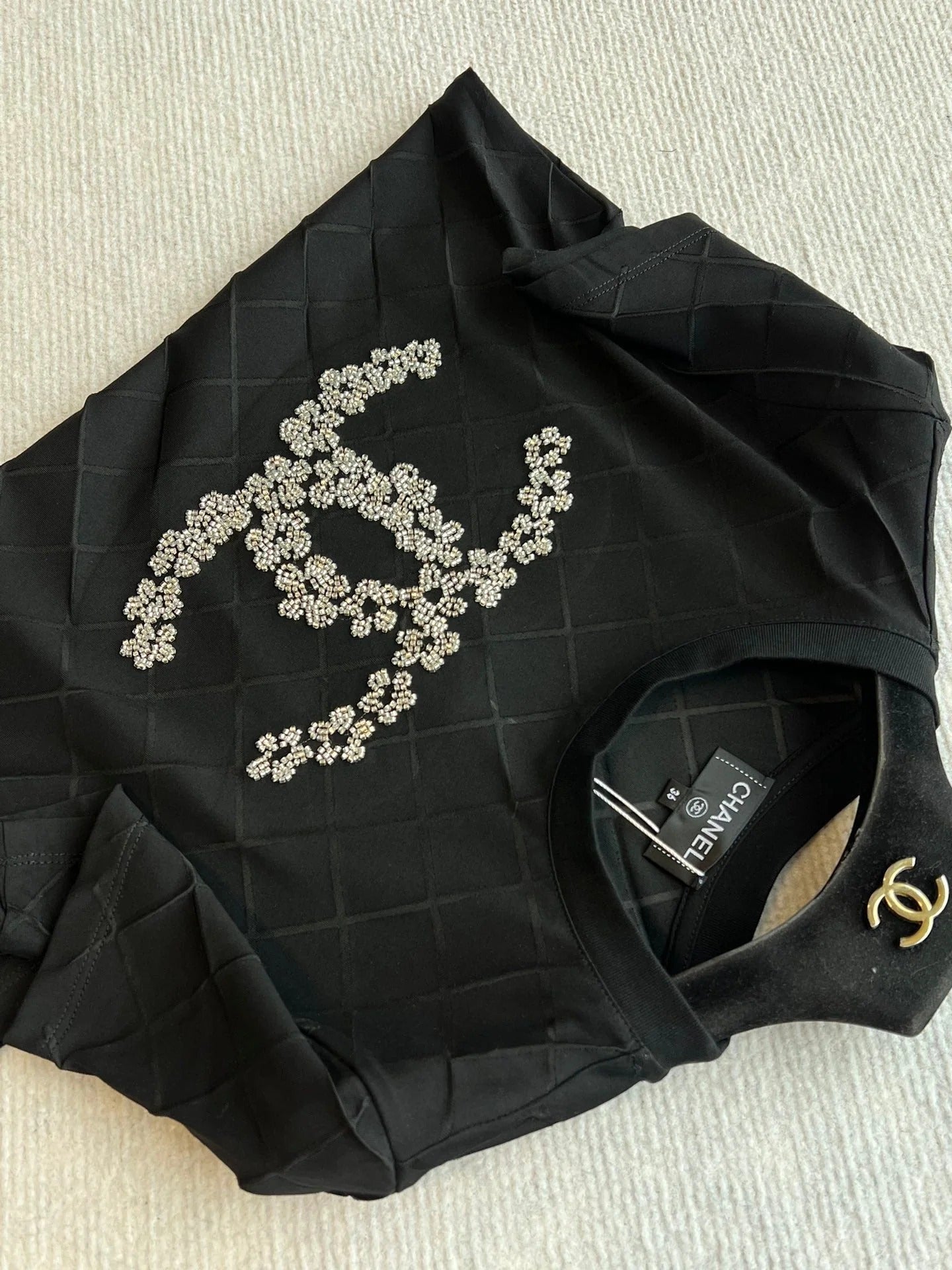 CHANEL BLACK SHORT-SLEEVE EMBELLISHED T-SHIRT