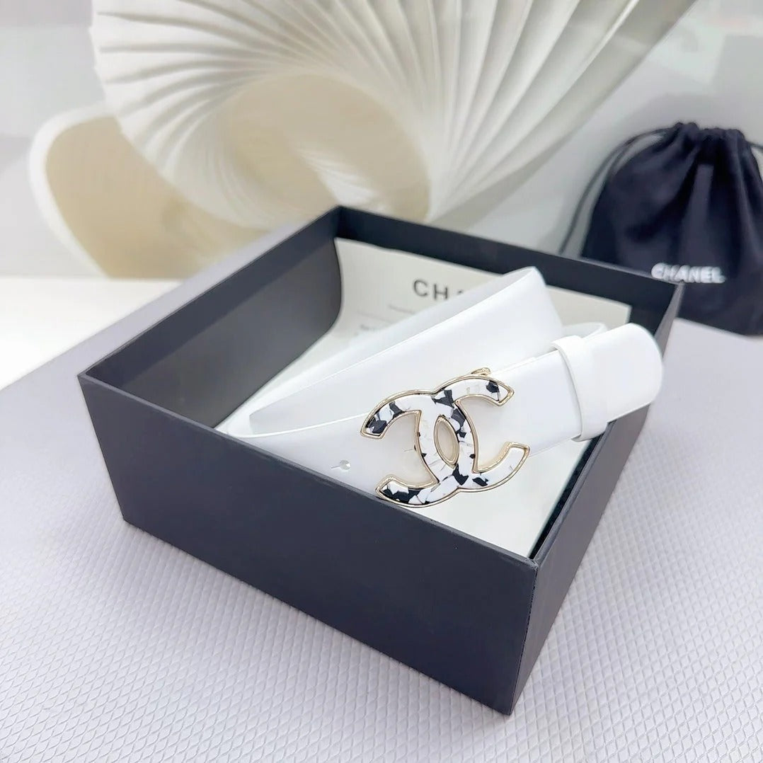 CC 30MM BELT IN WHITE SHINNY CALFSKIN WHITE LOGO