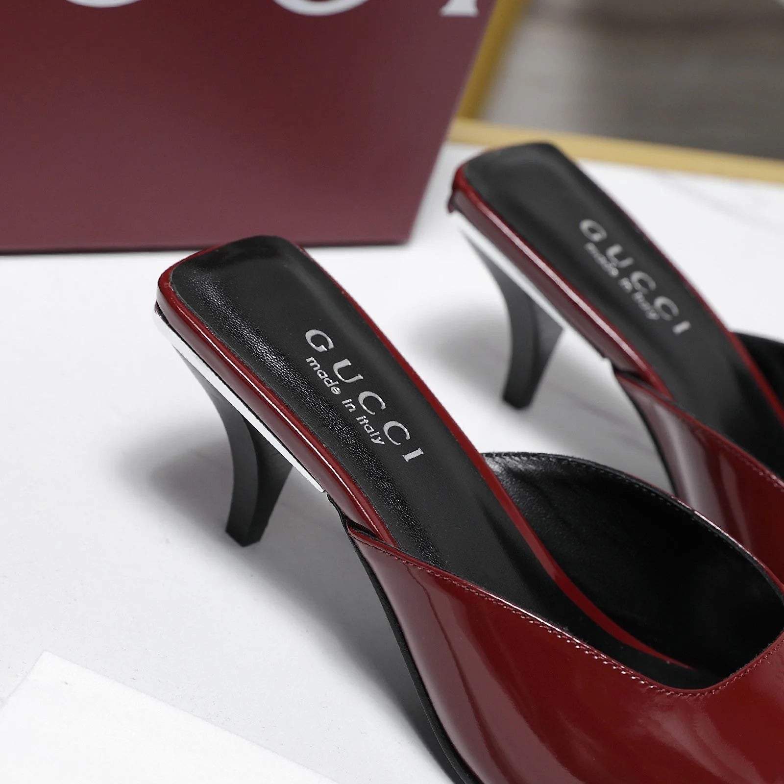 GG 26ss High Heel Mule 60 Dark Red Sheepskin 601086