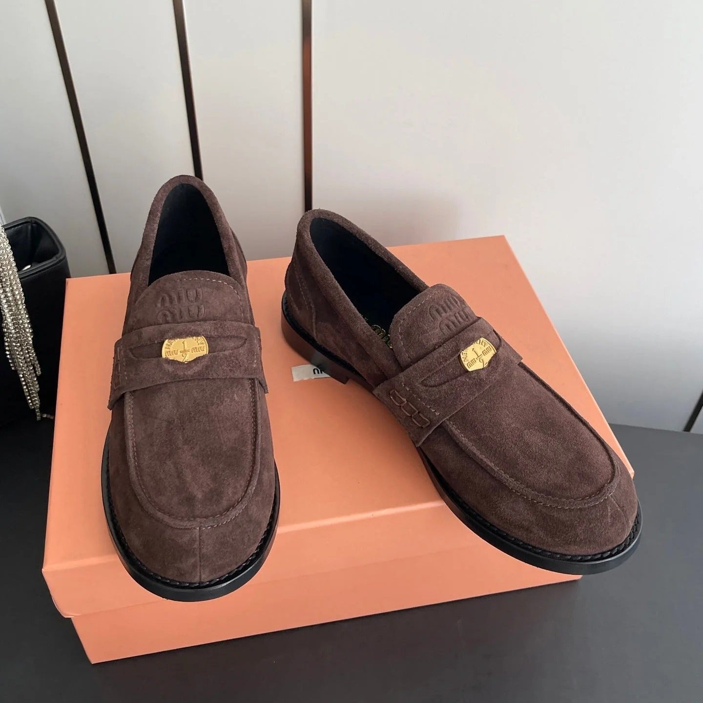 MIU 26 Casual Loafers Dark Brown Suede 631624