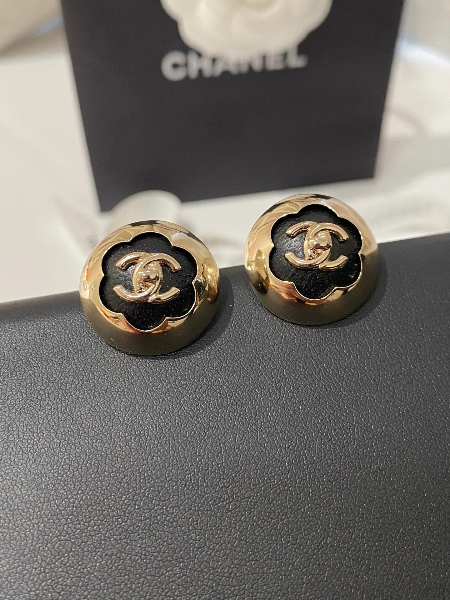 CC Classic White Sliver Enamel Double C Earrings
