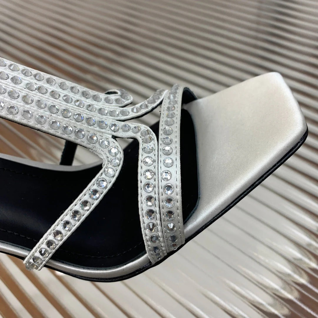 BALMAIN 25S MONETA SANDAL 95MM IN SILVER CALFSKIN WITH CRYSTAL