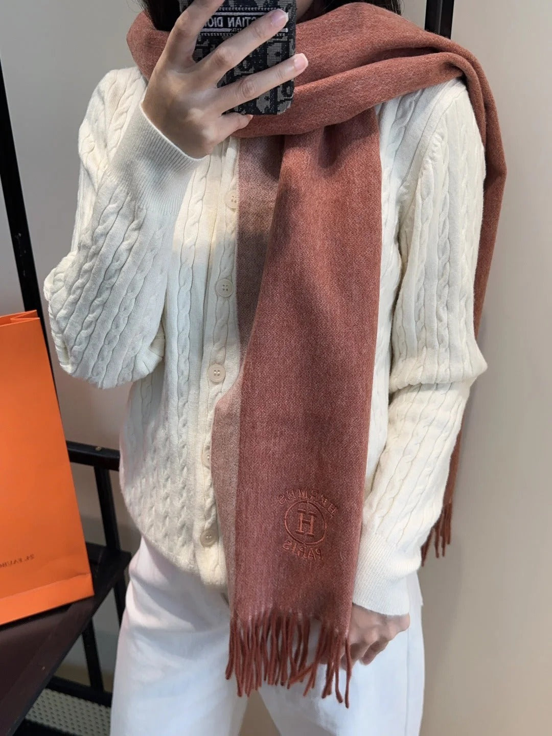 HERMES 25S SCARF 190 IN CASHMERE 854634
