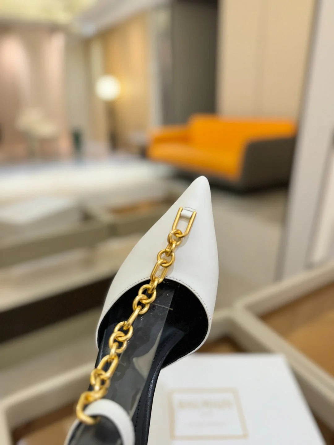 BALMAIN 25S SYNC STILETTOS WITH POINTED TOE 95MM IN WHITE CALFSKIN