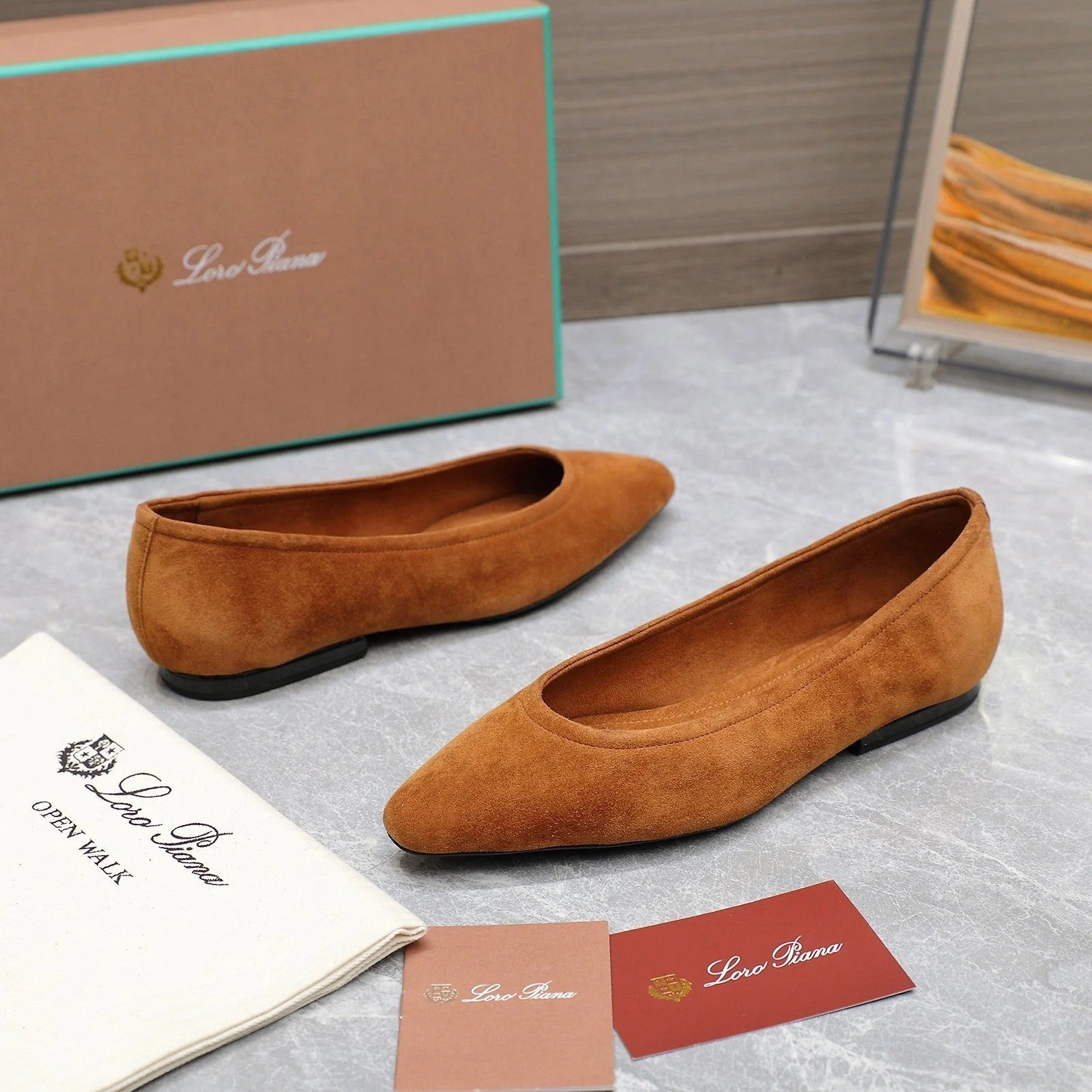 Classic Ballet Shoes In Bronze Brown Suede