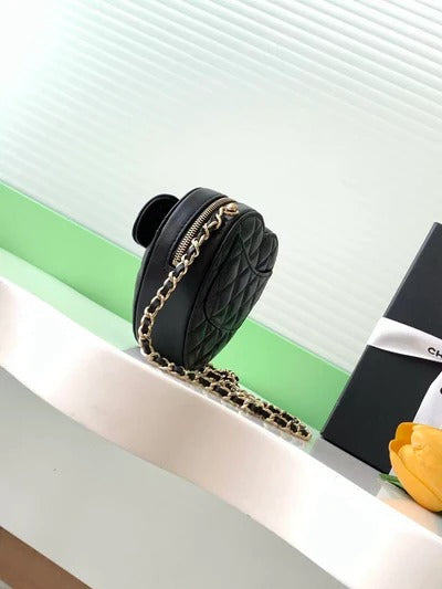 Chanel 2026 Quilted CC In Love Heart Bag Black Lambskin