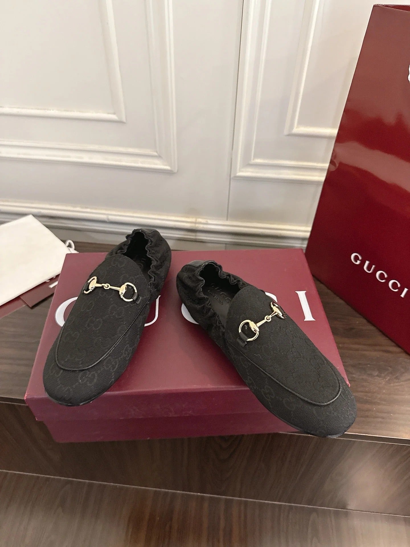 GG 26SS Loafers Black Monogram Canvas Leather 645953