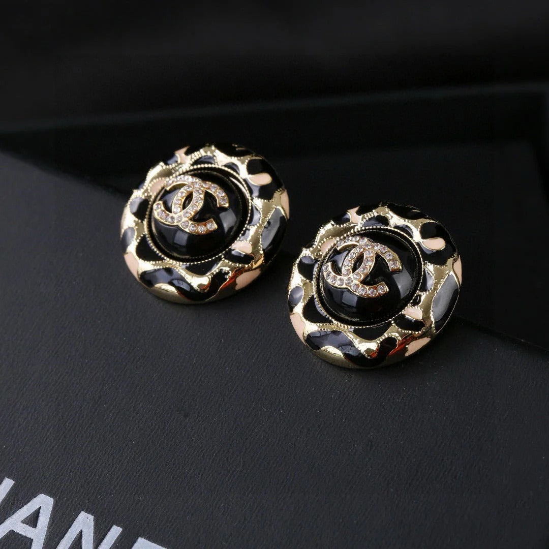CC Enamel Black Gold Earrings